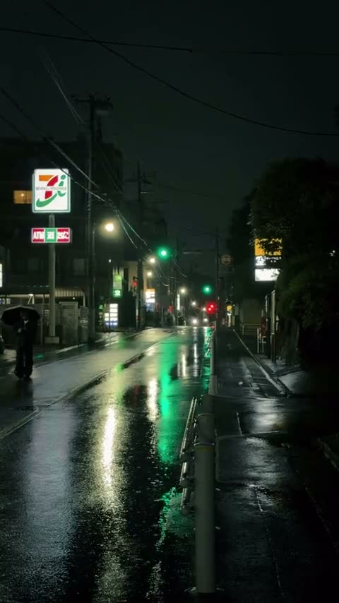 The original still photo of a rainy street at night